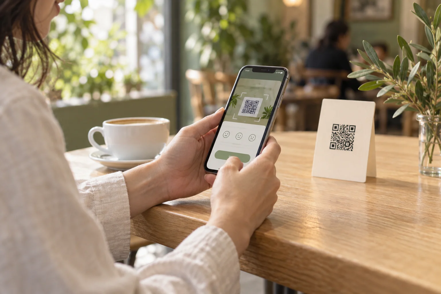 店頭のQRコードをスマートフォンで読み取る利用イメージ